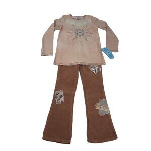 Little Mass Girls Outfit 6 Brown Corduroy Flare Pants & Top Y2K Boho
